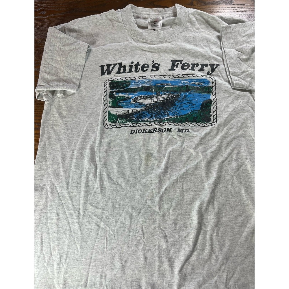 Vintage Single Stitch White's Ferry Maryland Shirt Mens L Boat Made In USA